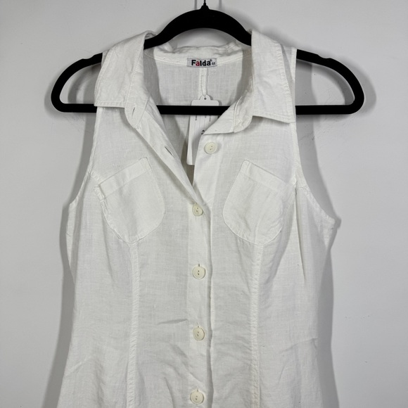 Falda White Linen Button-Up Dress Size 44 Sleeveless Summer Casual - Picture 4 of 11